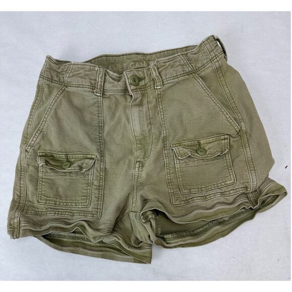American Eagle Highest Rise 90s Boyfriend Shorts Olive Green Grunge Size 0 - Picture 1 of 8